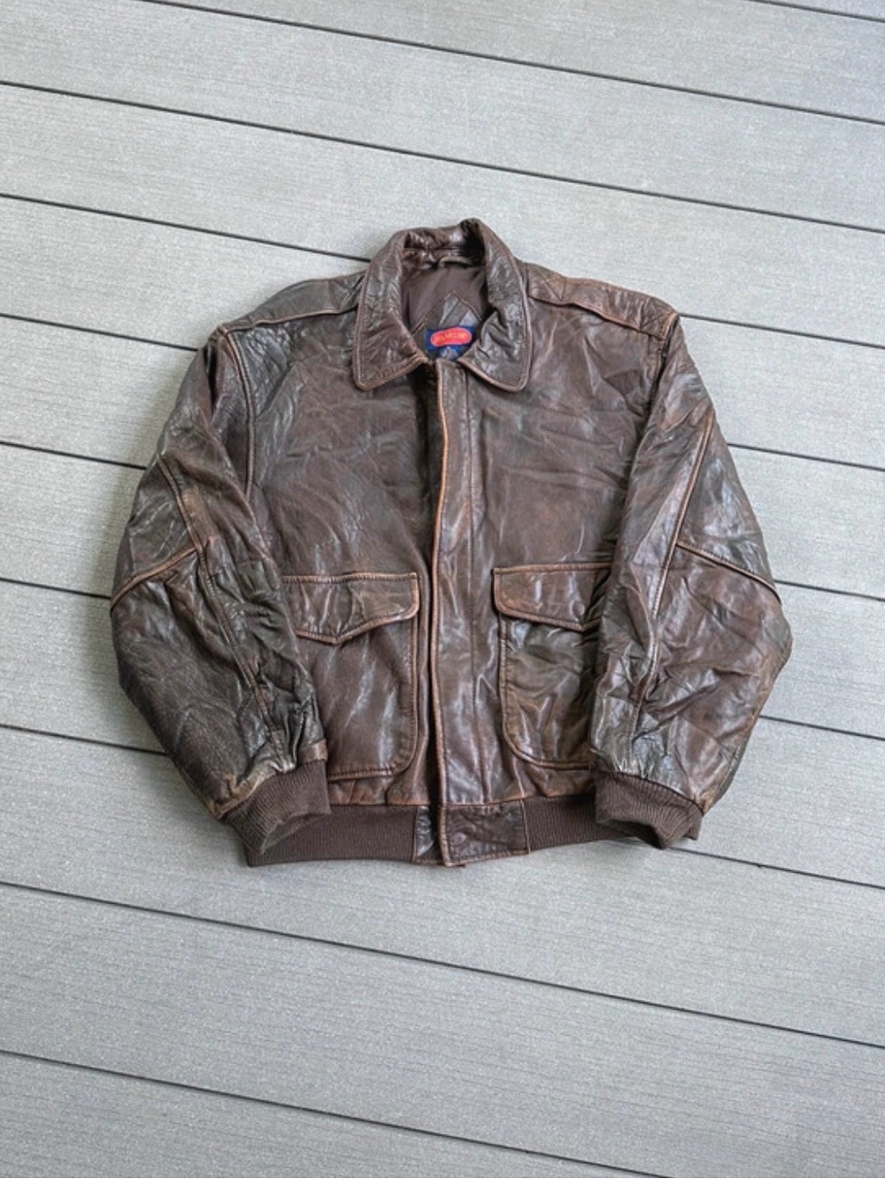 Leith Dark Brown Leather Bomber Jacket